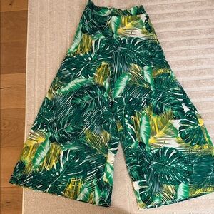 Tropical Green and Yellow Wide-Leg Pants